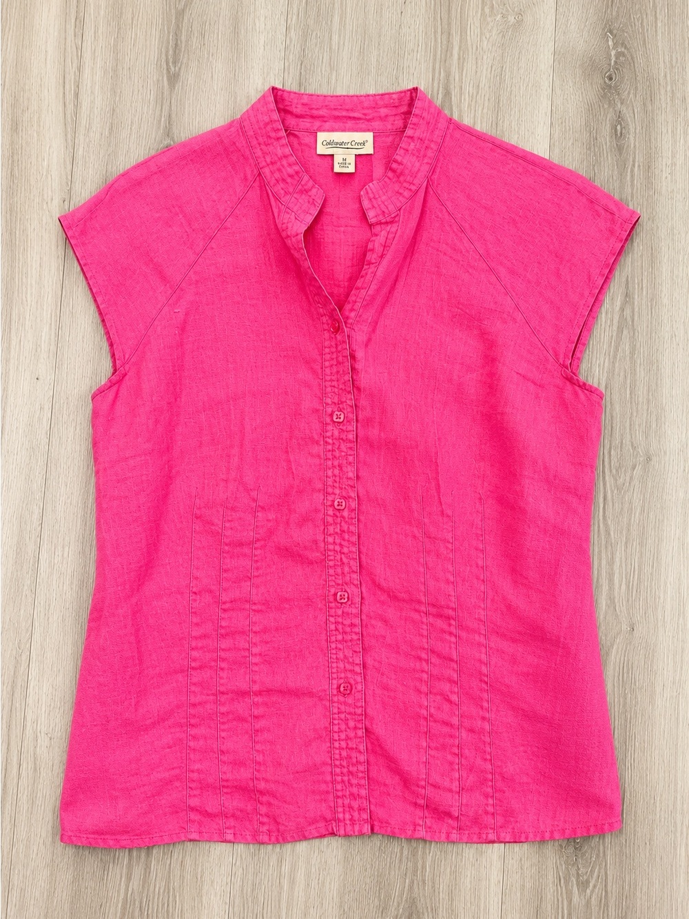 Coldwater Creek Linen Hot Pink Barbiecore Coastal Luxe Blouse Top M Boho E10